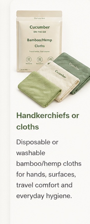 Cucumber bamboo and hemp travel cloths product mockup