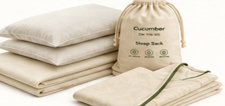 Cucumber Super Traveler Hotel Sleep Add-On with pillowcases, sheets, and sleep sacks